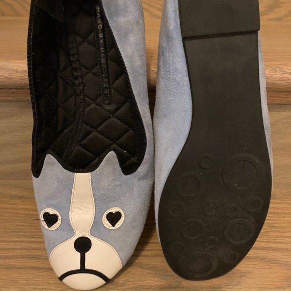 Marc Jacobs puppy flats, baby blue, white and black. Suede sz. 9 1/2. - Picture 1 of 3